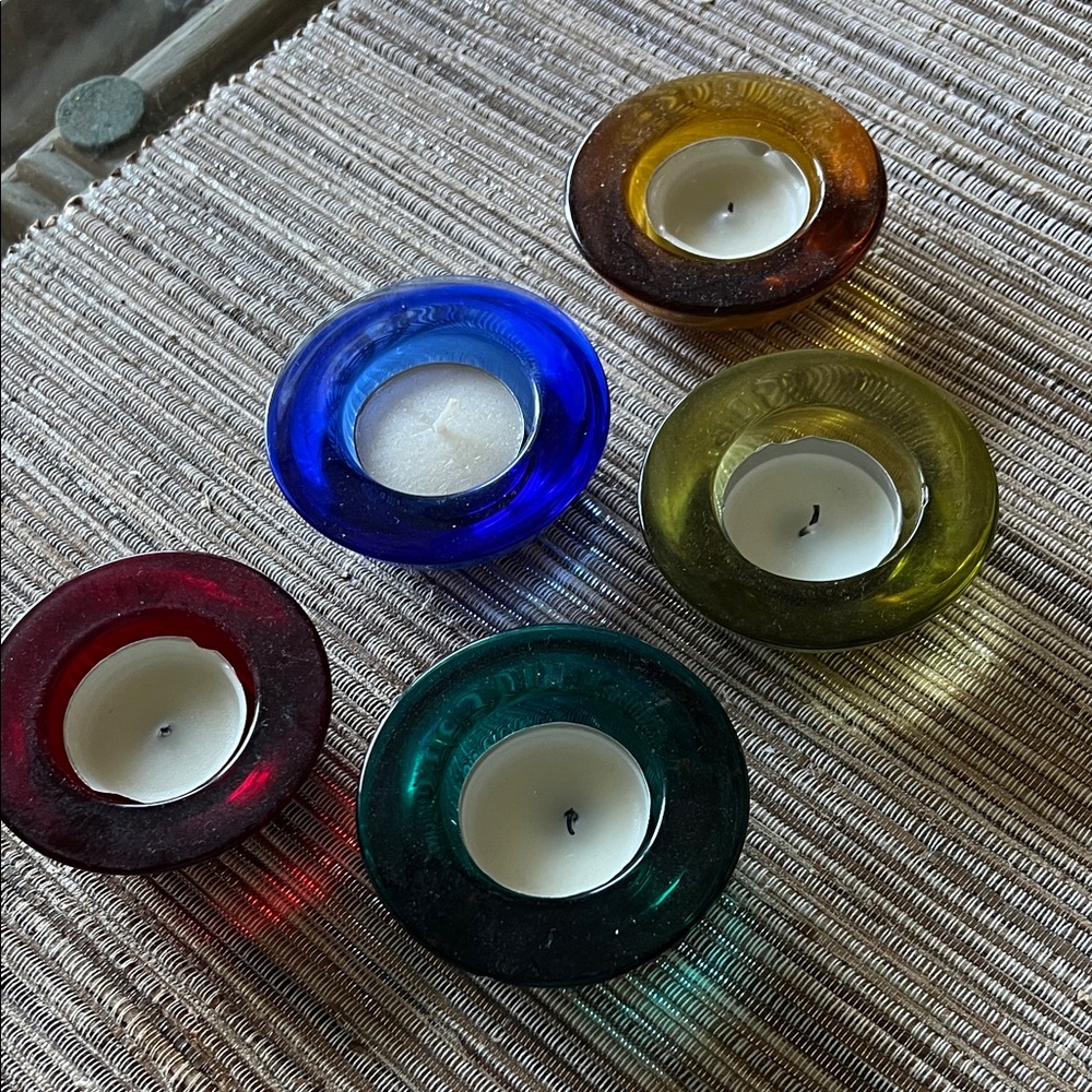 Crate&Barrel Multicolor Glass Tealight Holders
